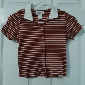XS Button Up Polo Crop Top w/ Stripes